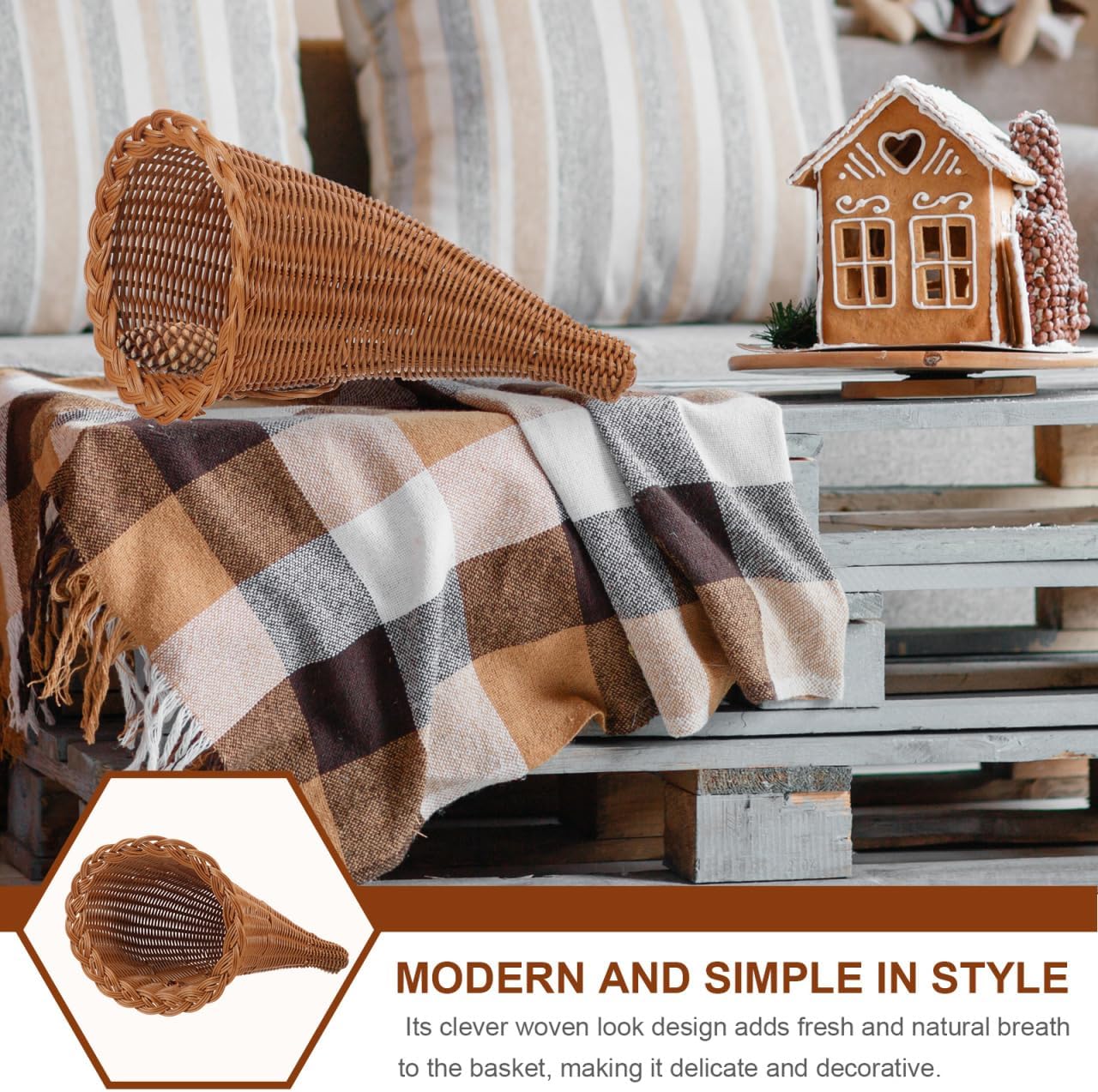 Cabilock 小型宝庫バスケット 手織り 装飾ストレージバスケット スナック 果物 ホームオーガナイザー センターピース 感謝祭