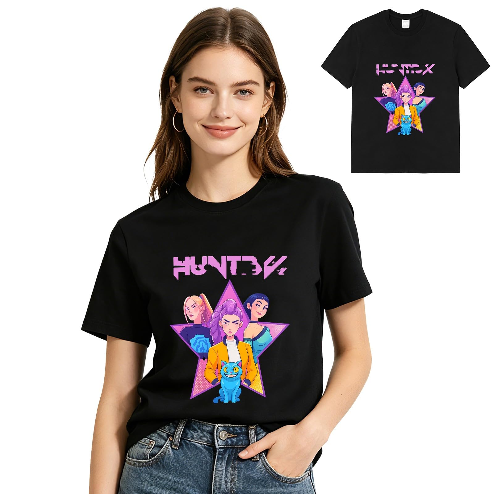 Kitimi Costume Women 3D T-Shirt Crewneck Short Sleeve Graphic T Shirt Anime Huntr Adult Cotton Summer Tops, Birthday Gifts Fit for Friends Family Wife