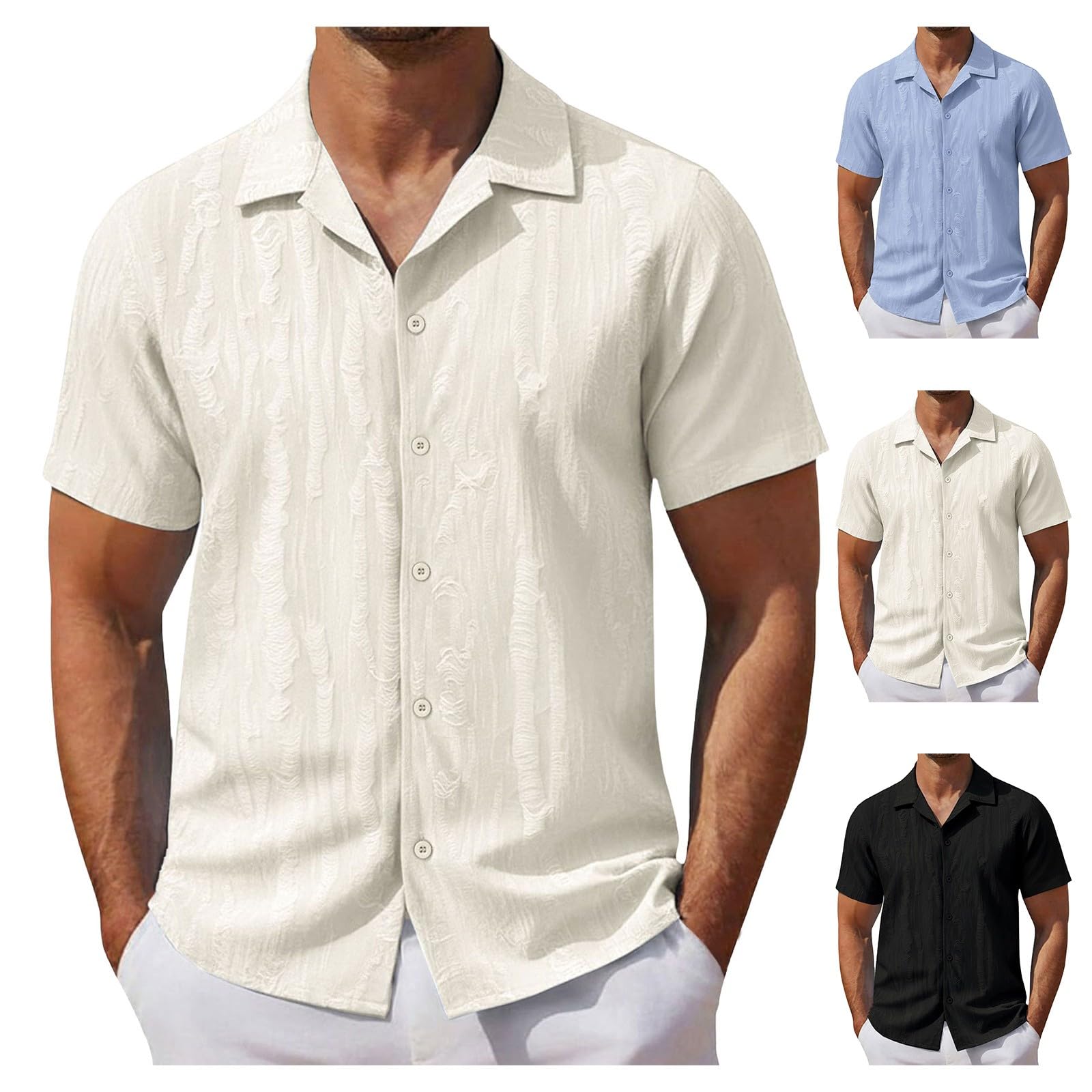 Camicia da Uomo in Lino a Maniche Corte,vestibilità Ampia Camicie Estiva Mezza Abbottonatura Camicia Lino Uomo Antirughe