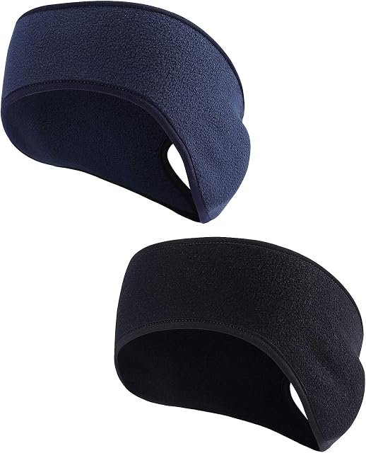 QKURT 2PCS Fleece Ponytail Headband, Lightweight Winter Headband Ear Muff Polar Sport Band for Women Running Yoga Skiing Outside Sport
