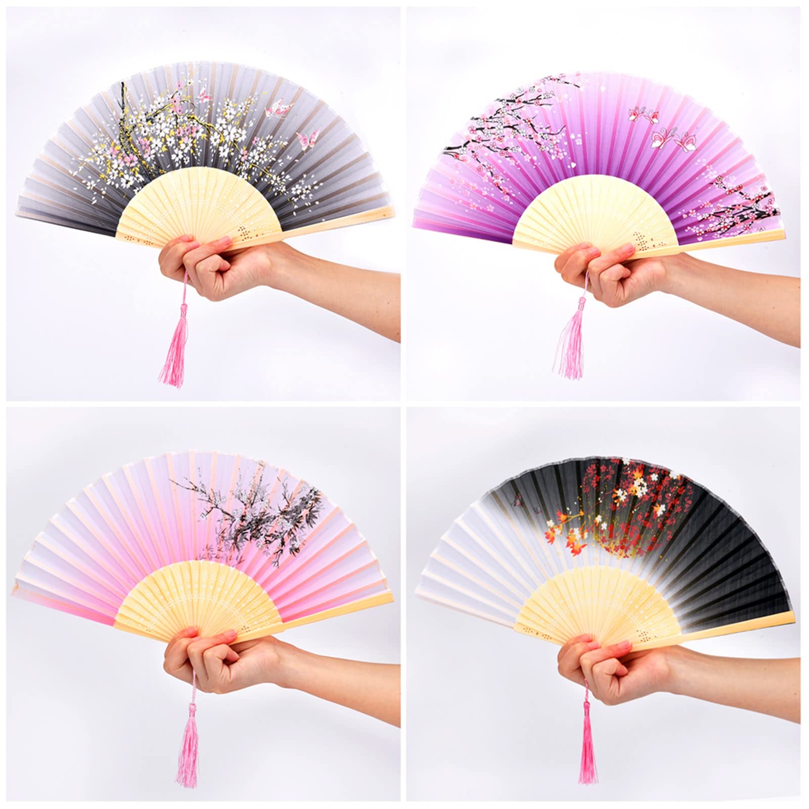 CAIXIANGYU 2 Pezzi Ventagli pieghevoli Nero, ventagli da mano cinesi per matrimoni, performance, danza, decorazione e ventaglio estivo (2 Nero