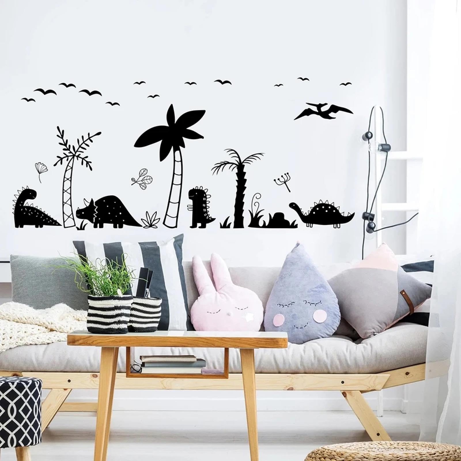Youousi Boys Black Dinosaur Jungle Animal Bird Forest Woodland Decal Cartoon Dinosaur Park Wall Decal Nursery Playroom Room Art Decal