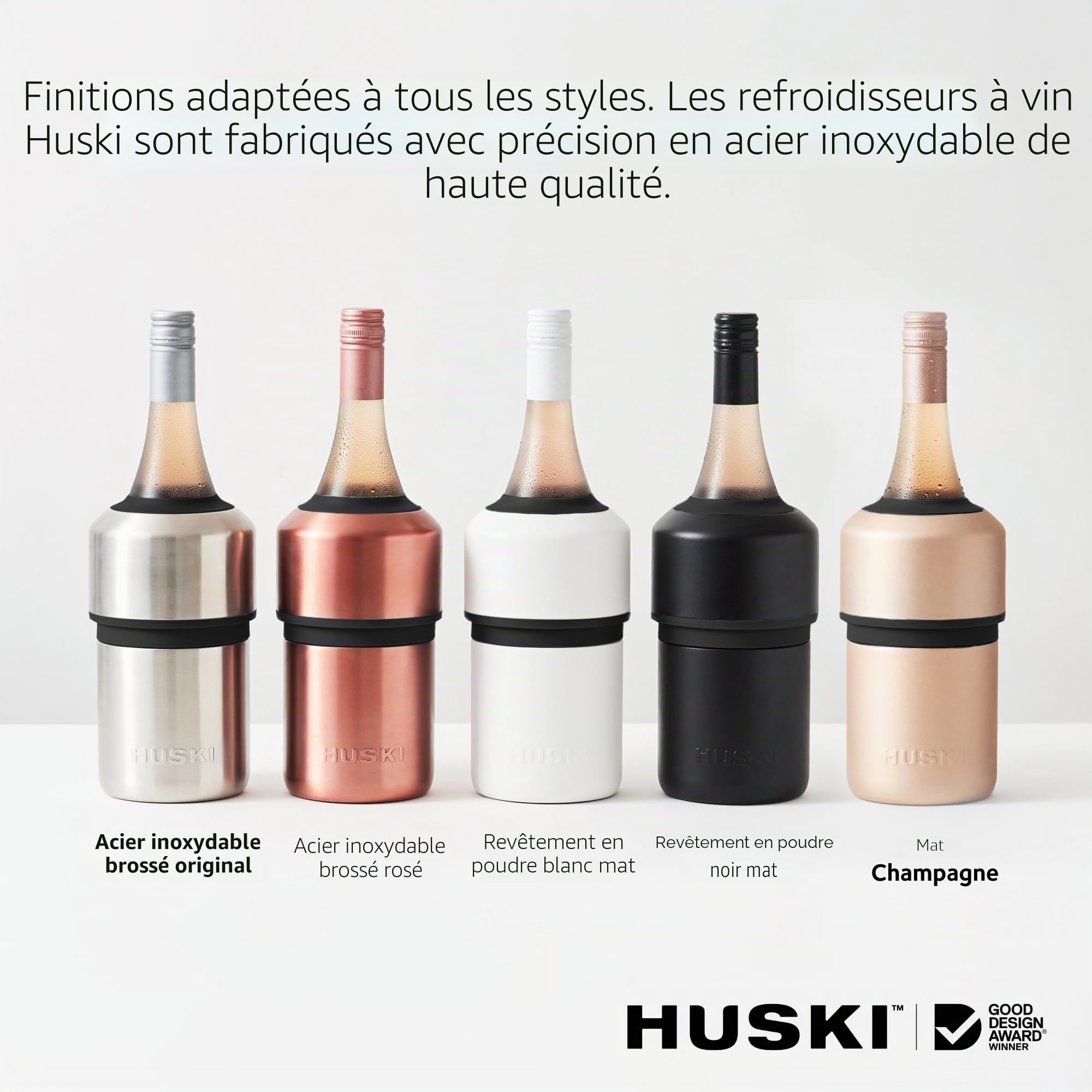 Refroidisseur à vin Huski | Design sans glace primé | Garde le vin froid jusqu'à 6 heures | Nouvel accessoire de vin | Convient à certaines bouteilles de champagne (Inoxydable)