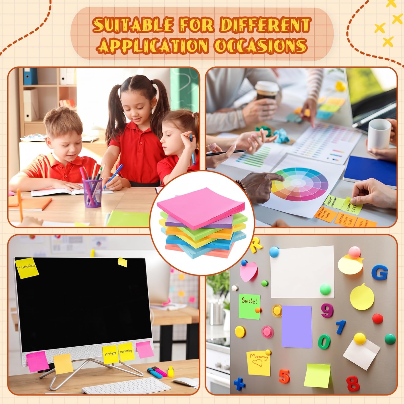Thenshop Haftnotizen-Set, verschiedene Größen, selbstklebend, leuchtend, 8 Farben, selbstklebend, für Zuhause, Büro, Notizbuch, Schule, Post, Memos, 2000 Blatt, 40 Stück