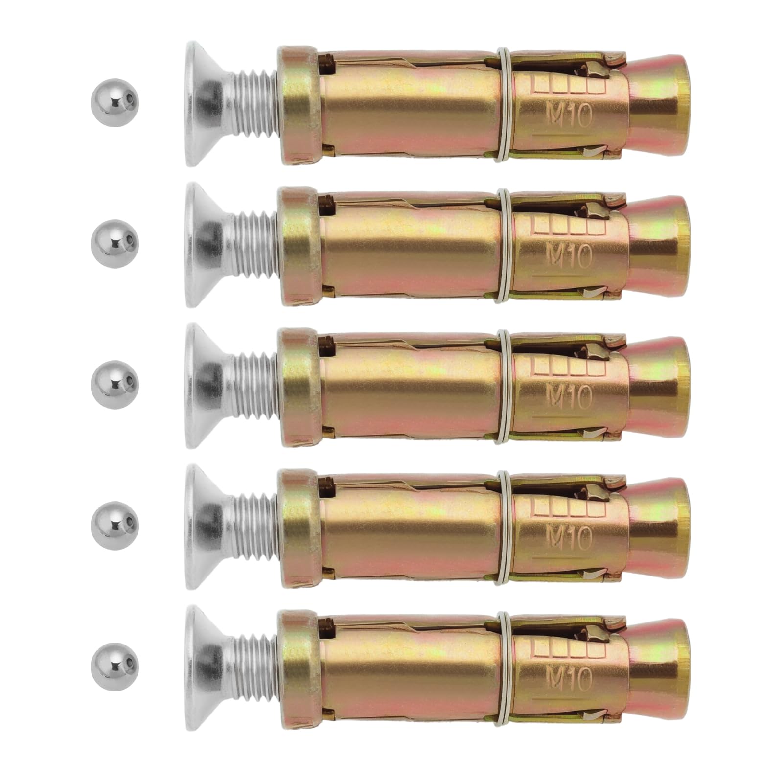 Emagtech 5Pcs M10 Anti-Theft Security Bolts M10 X 70Mm Expansion Bolts Security Anchor Bolts Suitable For Fixing Concrete Stone With 6Mm Steel Balls