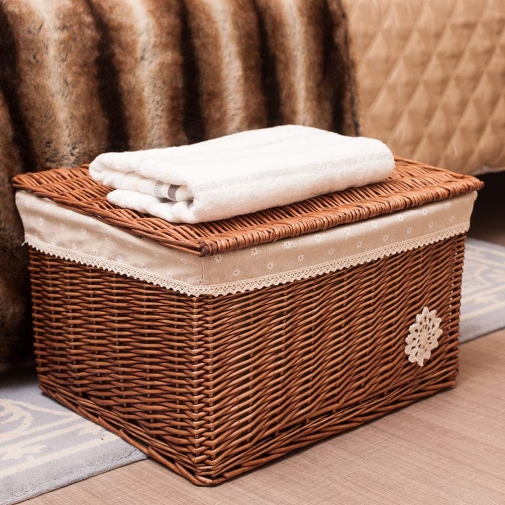 Cesto Portaoggetti Intrecciato in Rattan Con Coperchio Scatola Organizzatrice Per Cosmetici E Oggetti Vari Perfetta Per Camera Da Letto E Soggiorno Piccola