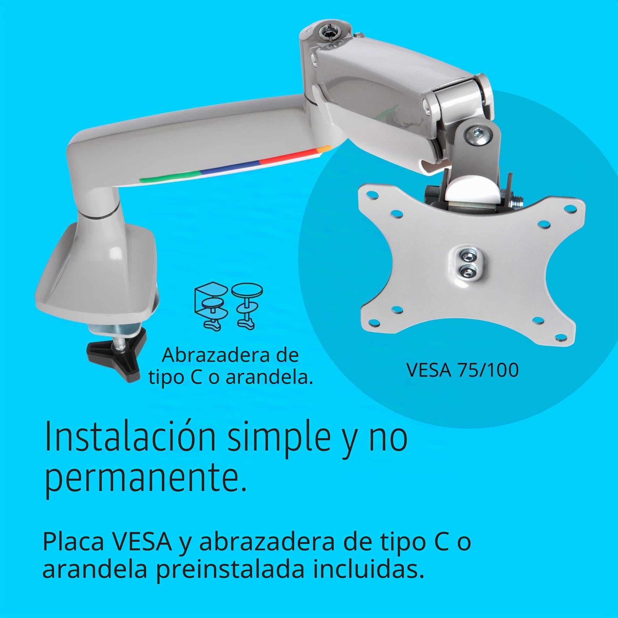 Kensington Brazo con Configuración VESA - Brazo para Un Monitor con Ajustes de Altura de Un Toque, Brazo para Un Monitor para Teletrabajo con Muelle de Gas, Gris (K55470EU)