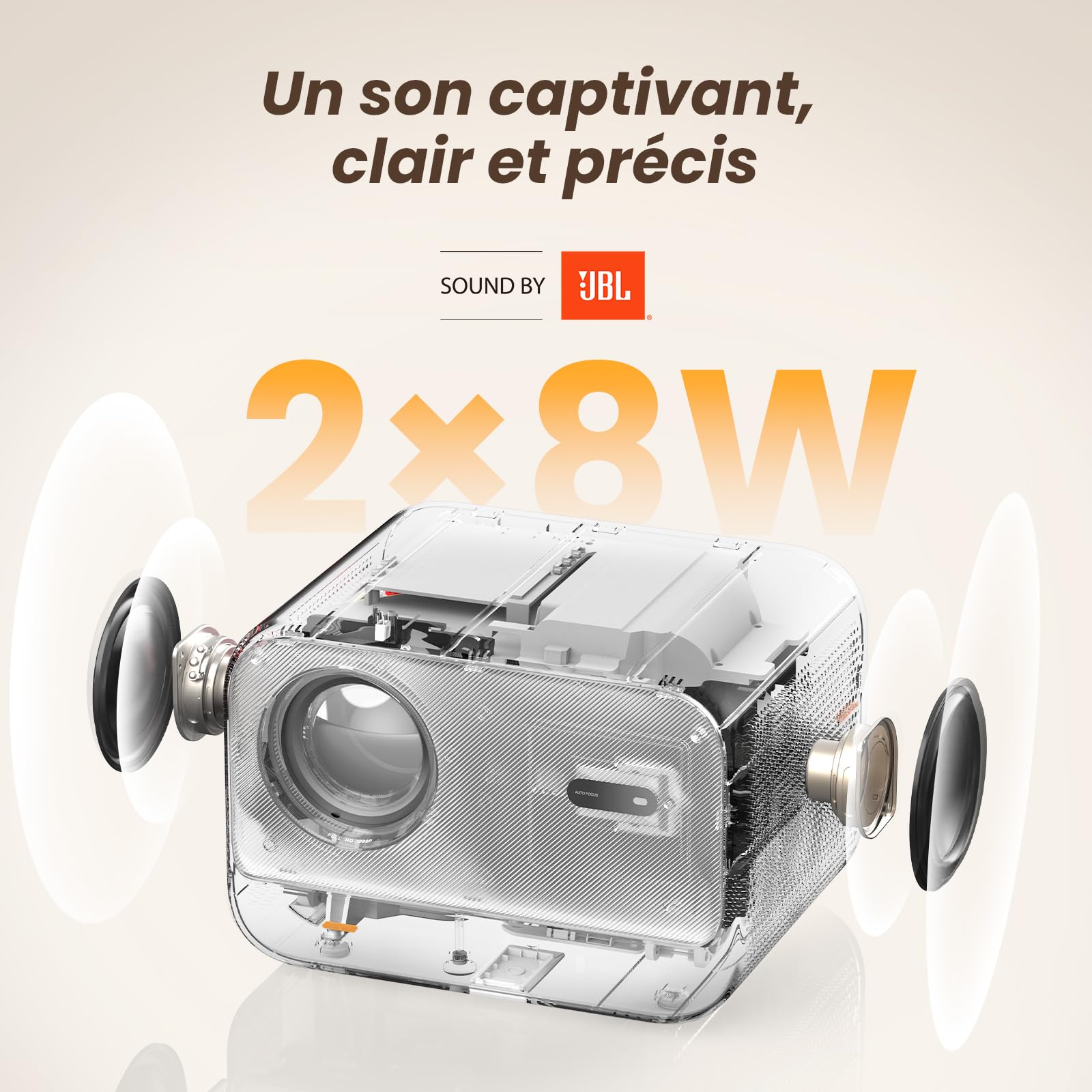 Videoprojecteur 4K avec Son JBL, Yaber Projecteur Video Auto Focus, L2S Videoprojecteur Portable Courte Focale, Retroprojecteur Extérieur Natif 1080P, WiFi6 Bluetooth, HDMI/USB(Blanc Gris)