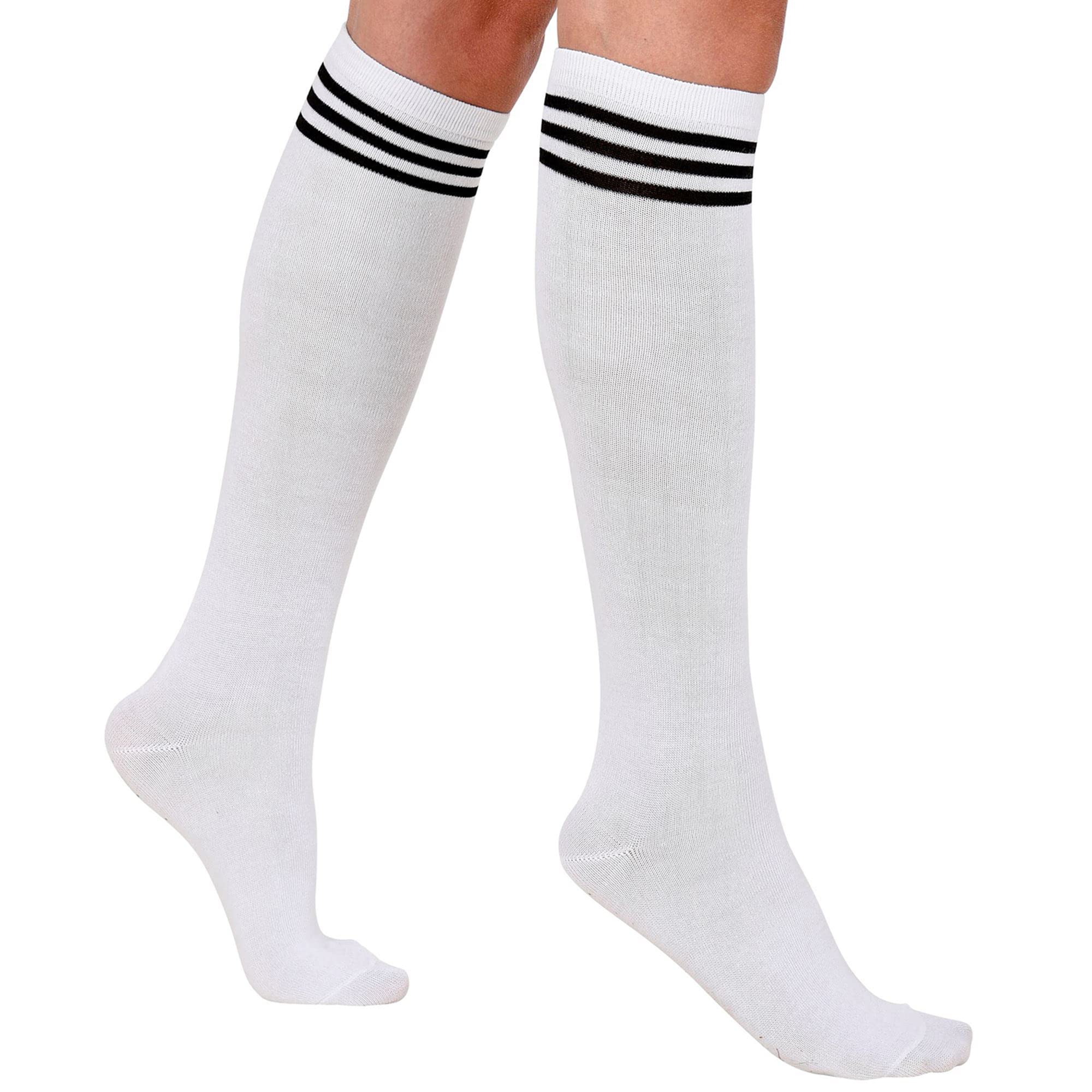 Widmann 08268 Sports Stockings, 1 Pair, White with Stripes, Knee Socks, College, Cheerleader, Football, Schoolgirl, Theme Party, Carnival, 43-45