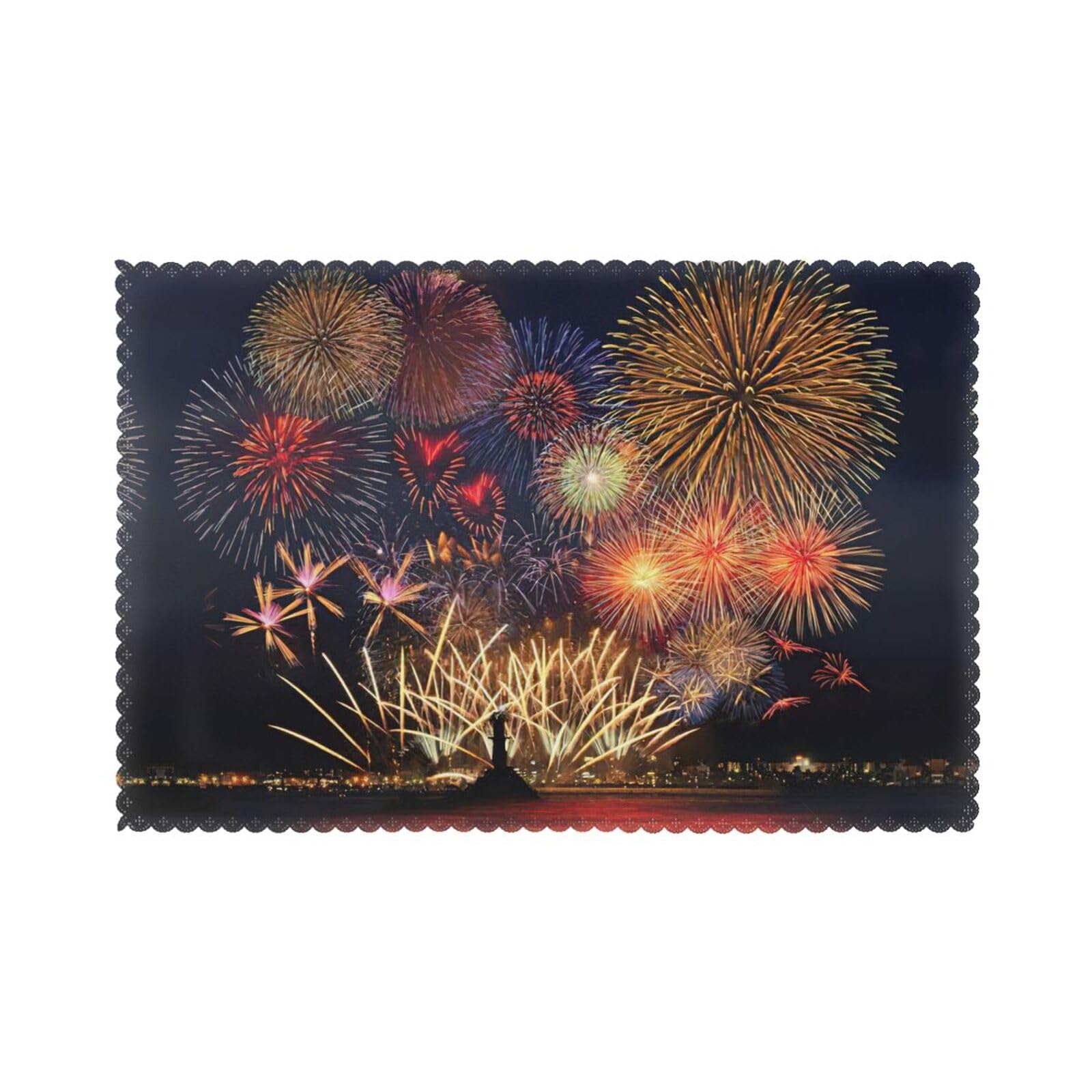 Fireworks Print Placemats Set Of 6, 12x18 Inch Polyester Washable Heat Resistant Kitchen Dining Table Mats