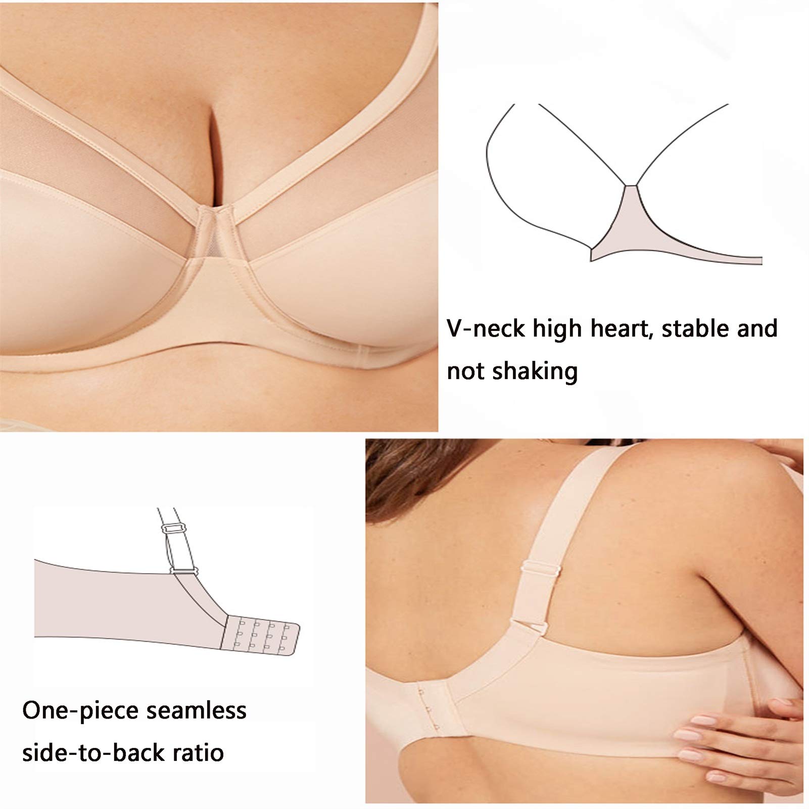Sujetador sin alambres para mujer de talla grande,Comfort Revolution Wirefree Bralette de cobertura completa para uso diario