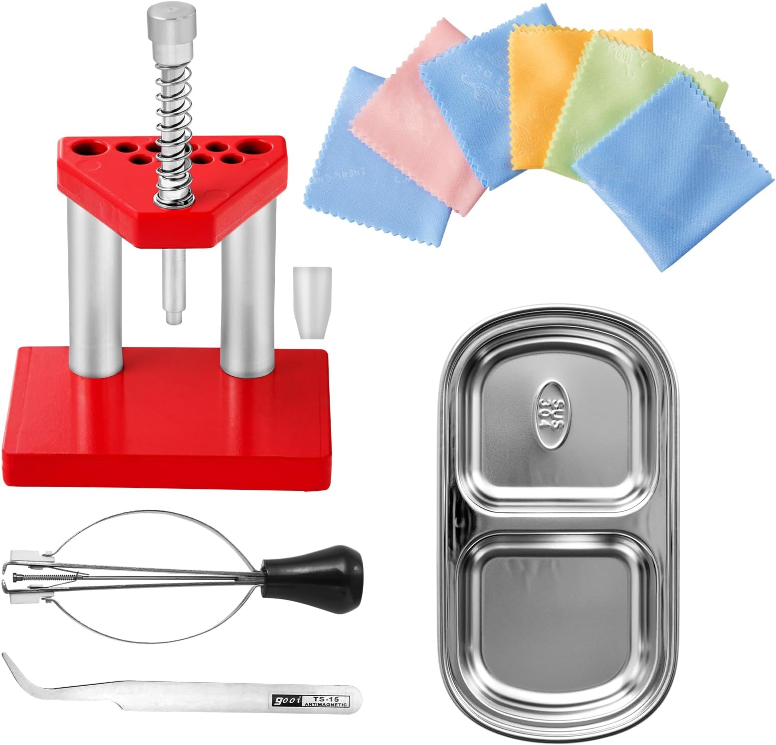 Watch Pullers Remover Lifter Puller Plunger Remover Set + 3pcs Cleaning Cloth + Tweezer + Metal Divided Plate