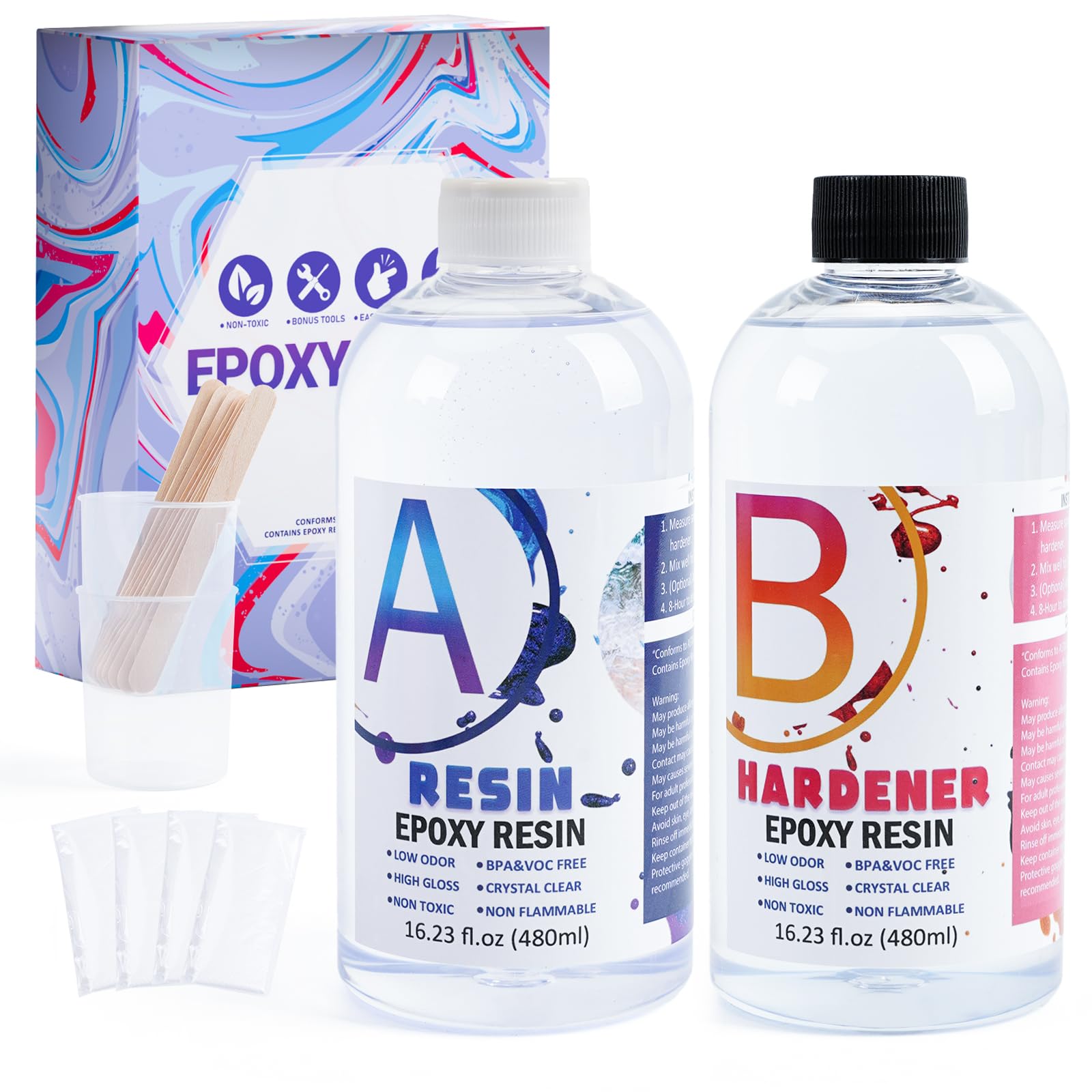 Epoxidharz Set Anfänger 960ml – Kristallklares Gießharz & Härter (1:1 Verhältnis), Blasenfrei & Vergilbungsfrei – Premium Resin Kit für Anfänger, Schmuck, Untersetzer & DIY Kunst – Inkl. Zubehör