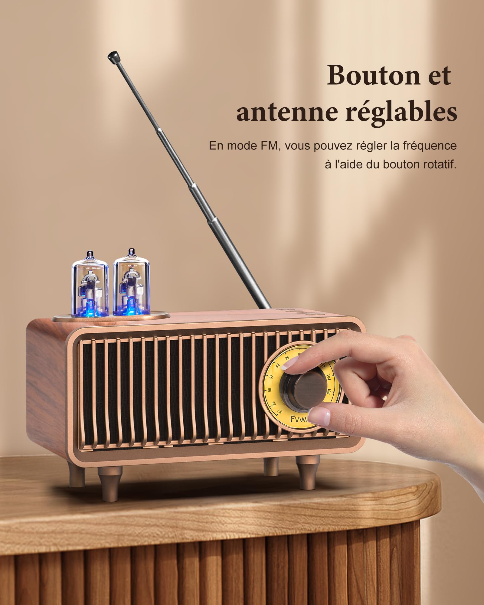 COLSUR Radio Portable Bluetooth Rétro en Vintage Classique Design Caisson de Basses Super Graves avec Radio AM FM Prise D’entrée Audio, Convient pour Les Cuisines De La Maison Et du Bureau 1500mAh