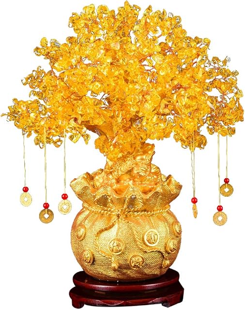 BESPORTBLE Crystal Money Tree for Fortune Money Good Luck Wealth Feng Shui Bonsai Quartz Feng Shui Citrine Home Office Shop Decor Gold Coin Base