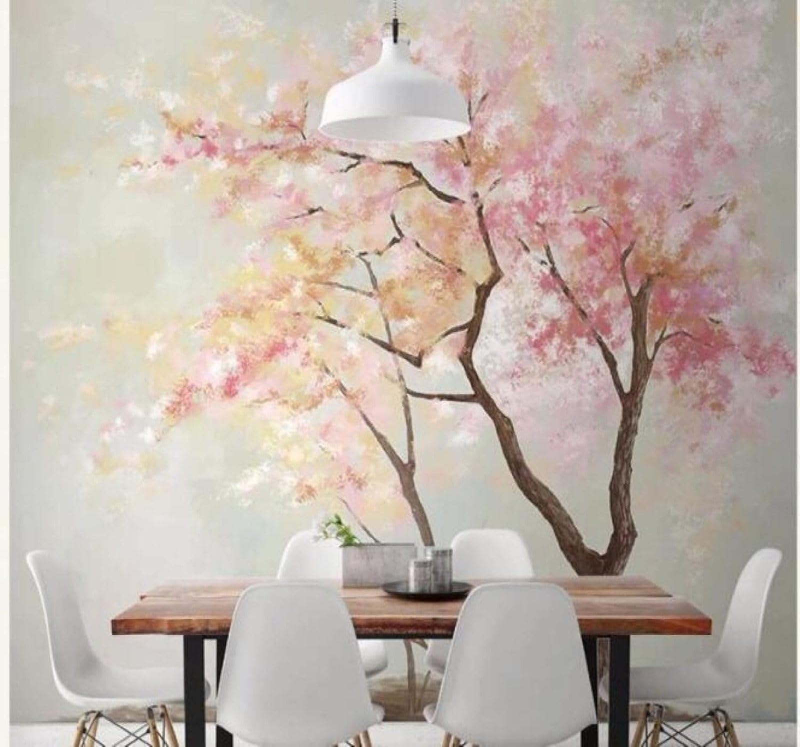 XLMING Hand Drawn Beautiful Pink Trees Flowers 3D Wallpaper Luxury Silk Study Dining Feature Sofa Grey Bedroom Living Room Tv Decorative Wall-400cm×280cm