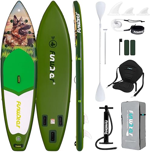 Miniatura 9 de FunWater Stand Up tabla de Paddle inflable de 11 x 33 x 6 pulgadas ultra liviana 204 libras con accesorios ISUP 3 aletas remo ajustable bomba