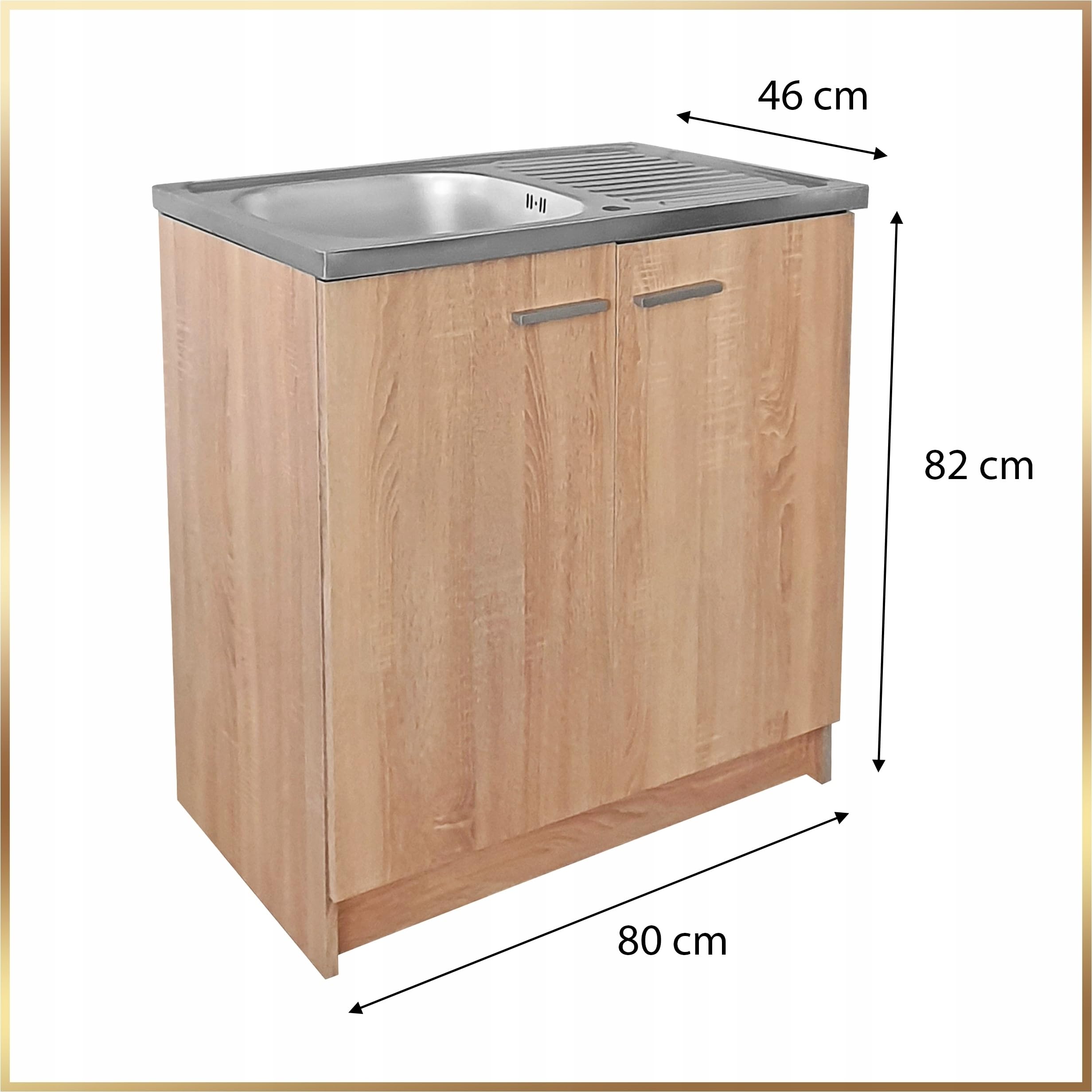 Armoire de cuisine - 80 cm - Chêne Sonoma - Robinet d'évier chromé - 46 cm de profondeur - Siphon prêt à monter - Personnalisable