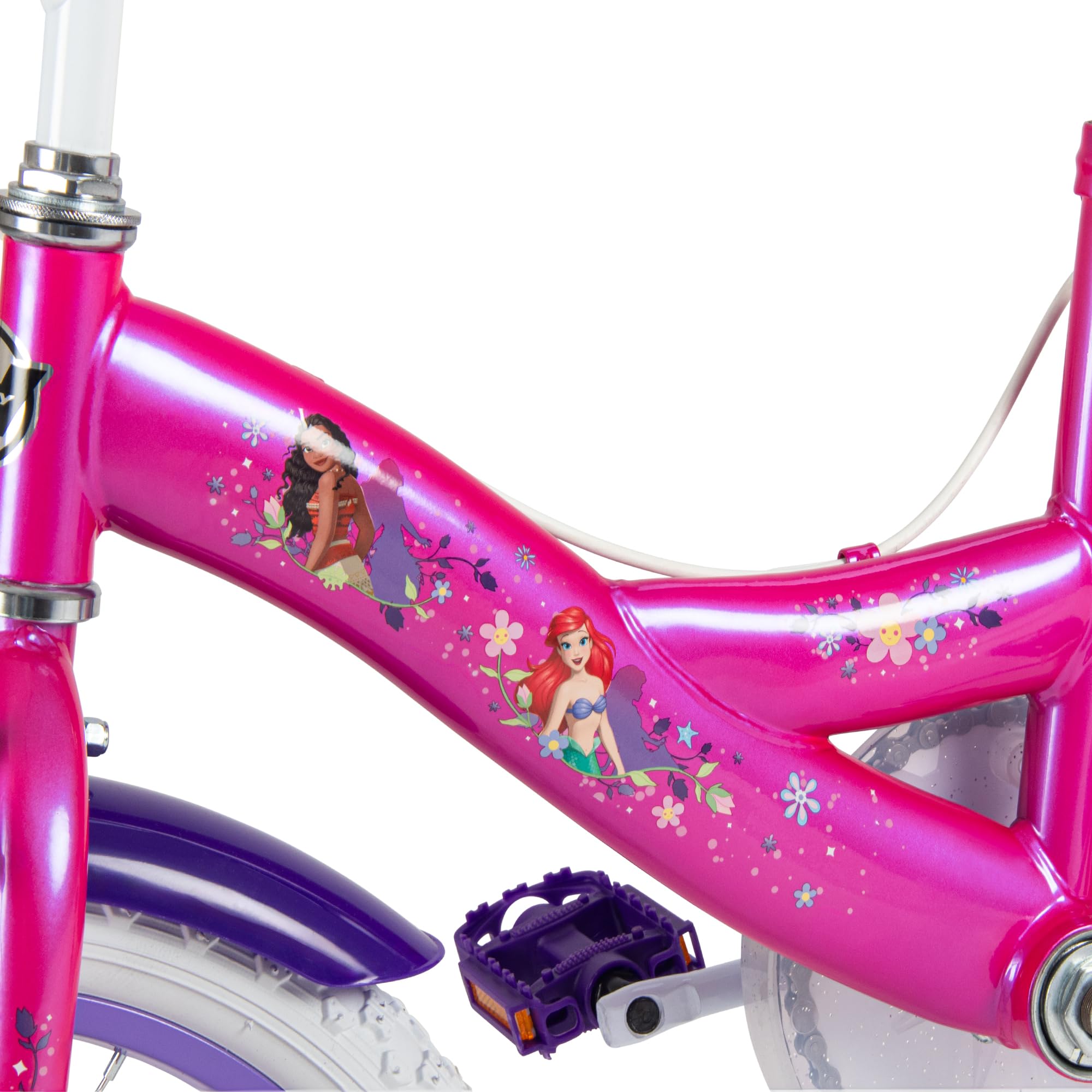 Huffy Disney Princess Bike Bicicleta infantil de 12 pulgadas, 14 pulgadas, 16 pulgadas, edad de 3 a 9 años, frenos de doble deslizamiento, ruedas estabilizadoras extraíbles, asiento ajustable, color