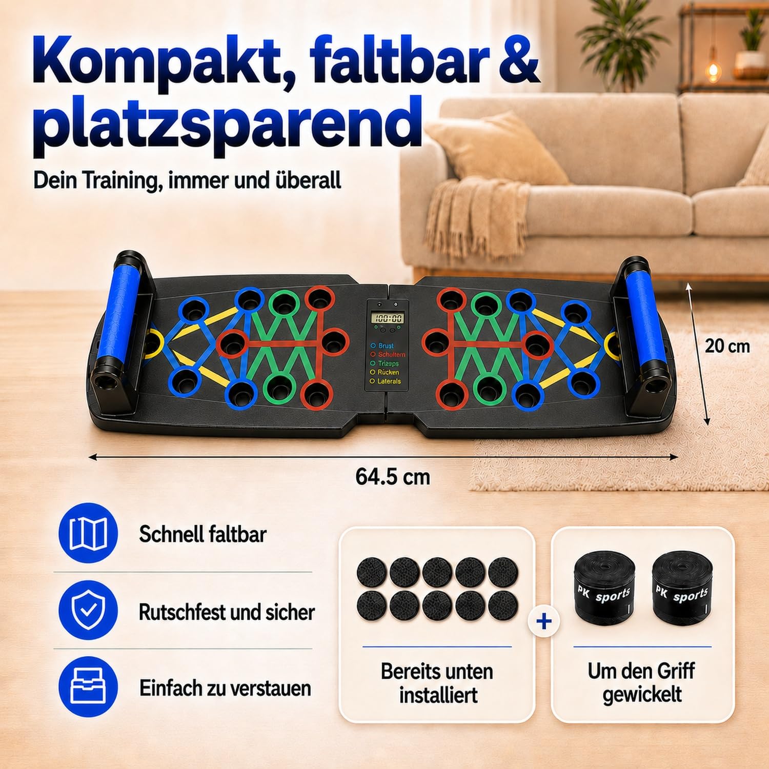 30-in-1 Liegestützbrett Set mit Zähler, klappbares Push Up Board mit Anti-Rutsch Griffen, Liegestützgriffe für Home Workout, Brust, Schulter, Rücken & Trizeps