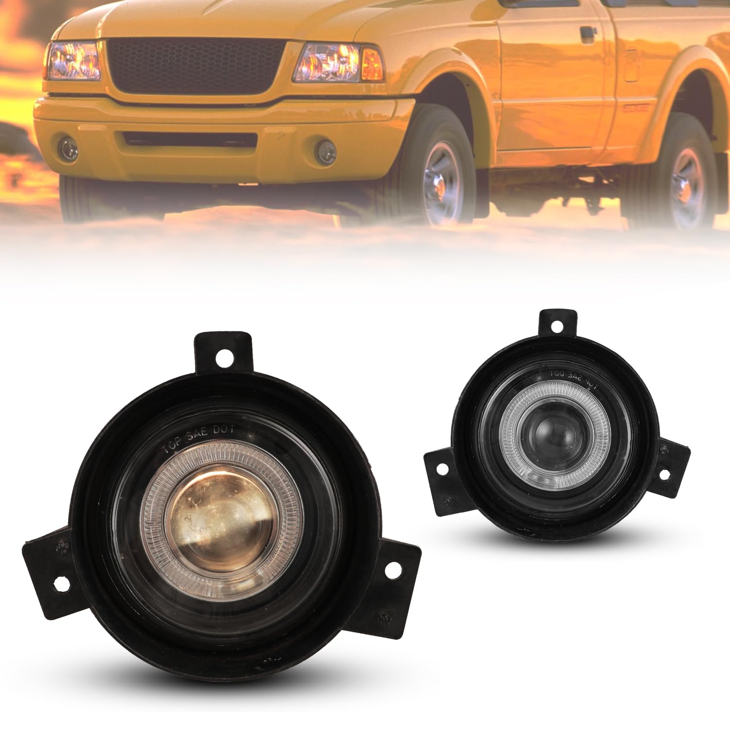 CPW Fog Lights Assembly Compatible with [2001 2002 2003 Ford Ranger] Driving Halo Ring Projector Fog Lights