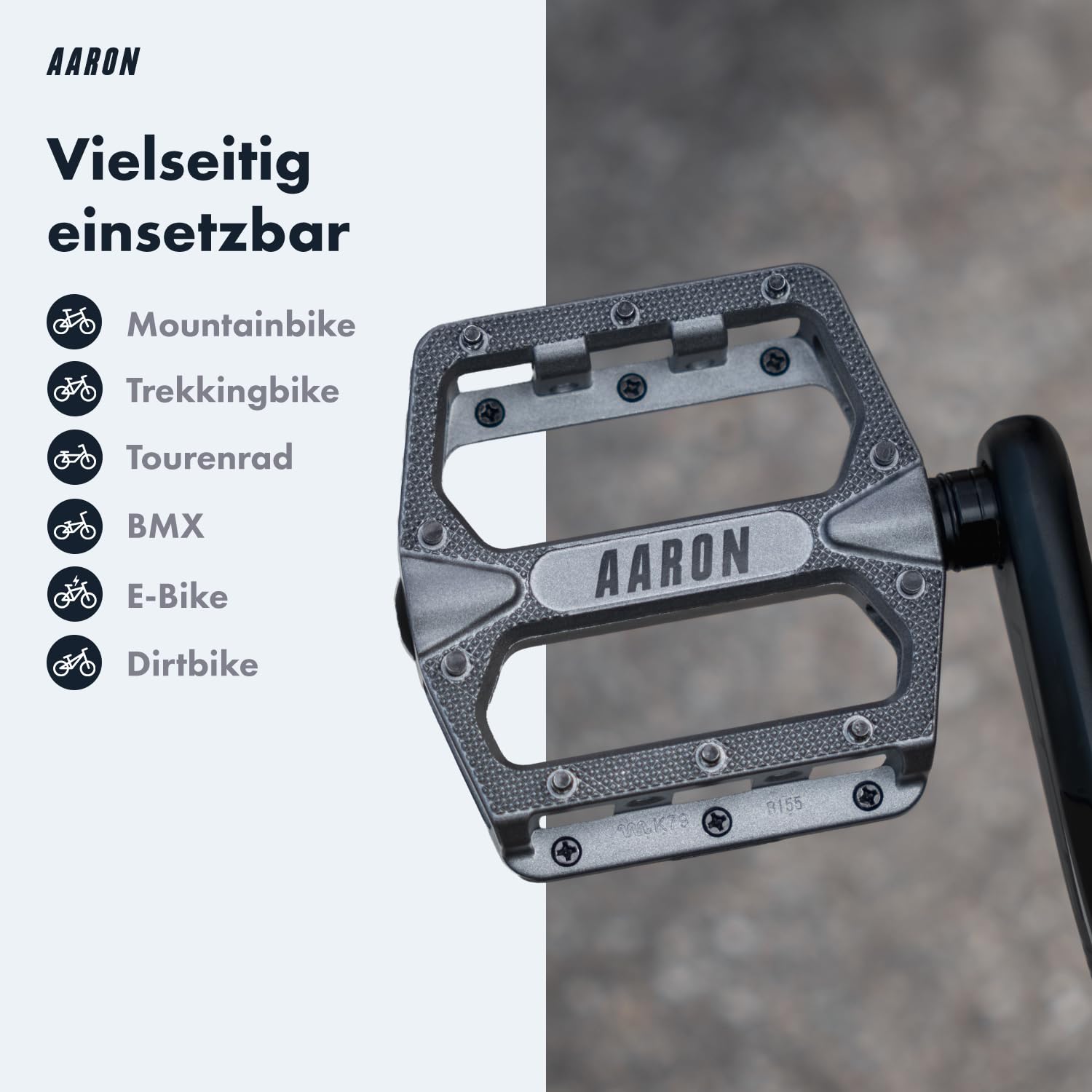 AARON Rock - MTB Pedale Fahrrad aus Alu mit abgedichteten Industrie-Kugellager, rutschfest durch austauschbare Pins, Plattform Fahrradpedale für E-Bike, Mountainbike, BMX, Trekking