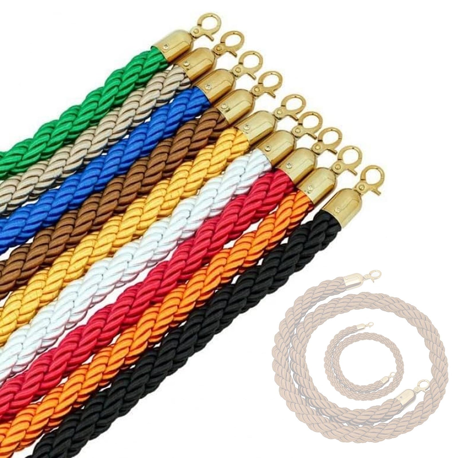 CAIFEXUE 1/1.5/2/2.5/3.0M Queue Barrier Ropes with Hook,Stanchion Rope,Crowd Control Rope, Braided Hemp Rope for Queue Divider,Rope Safety Barrier/Brown/1M