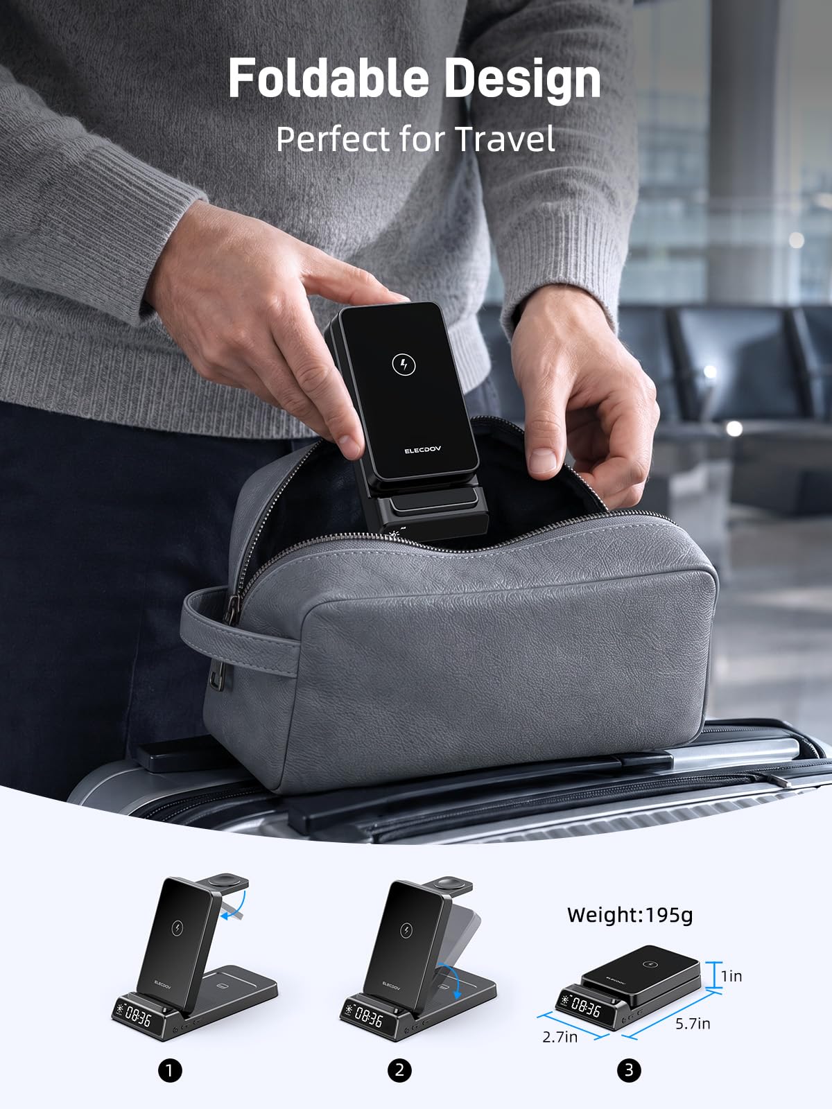 Bezprzewodowa ładowarka do stacji ładującej Samsung z zegarem do Samsung Galaxy S25 Ultra/S24/Flip 7/Bud, ładowarka do zegarka Samsung Galaxy Watch 8/7/6/5Pro, składana stacja ładująca 3 w 1 (czarna)