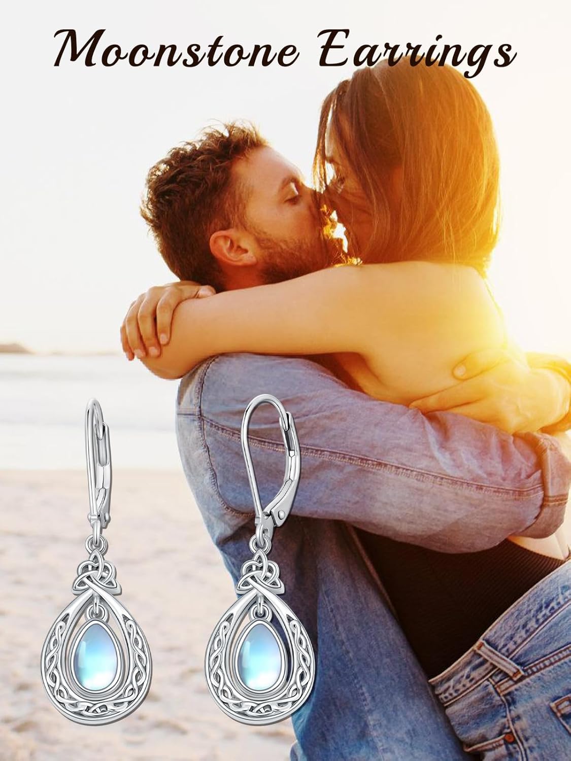 Dorunmo Moonstone Celtic Earrings 925 Sterling Silver Leverback Earrings Filigree Moonstone Earrings Birthday Christmas Jewelry for Women