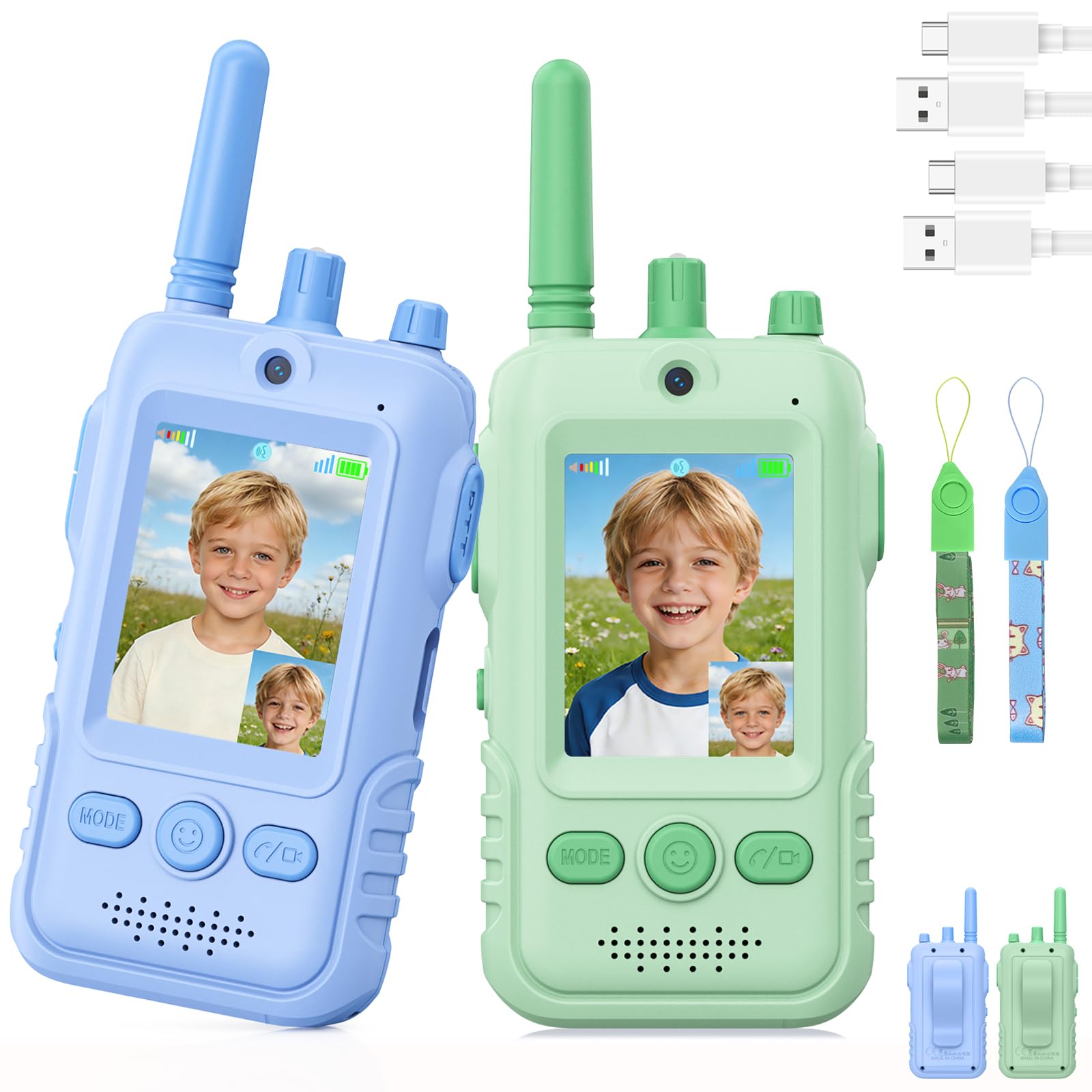 Video Walkie Talkie Bambini, 2 Walkie Talkie Ricaricabili con Display, Telecamera HD& Modificatore Vocale, Lunga Portata, Regalo per Bambini e Bambine dai 3 ai 12 Anni