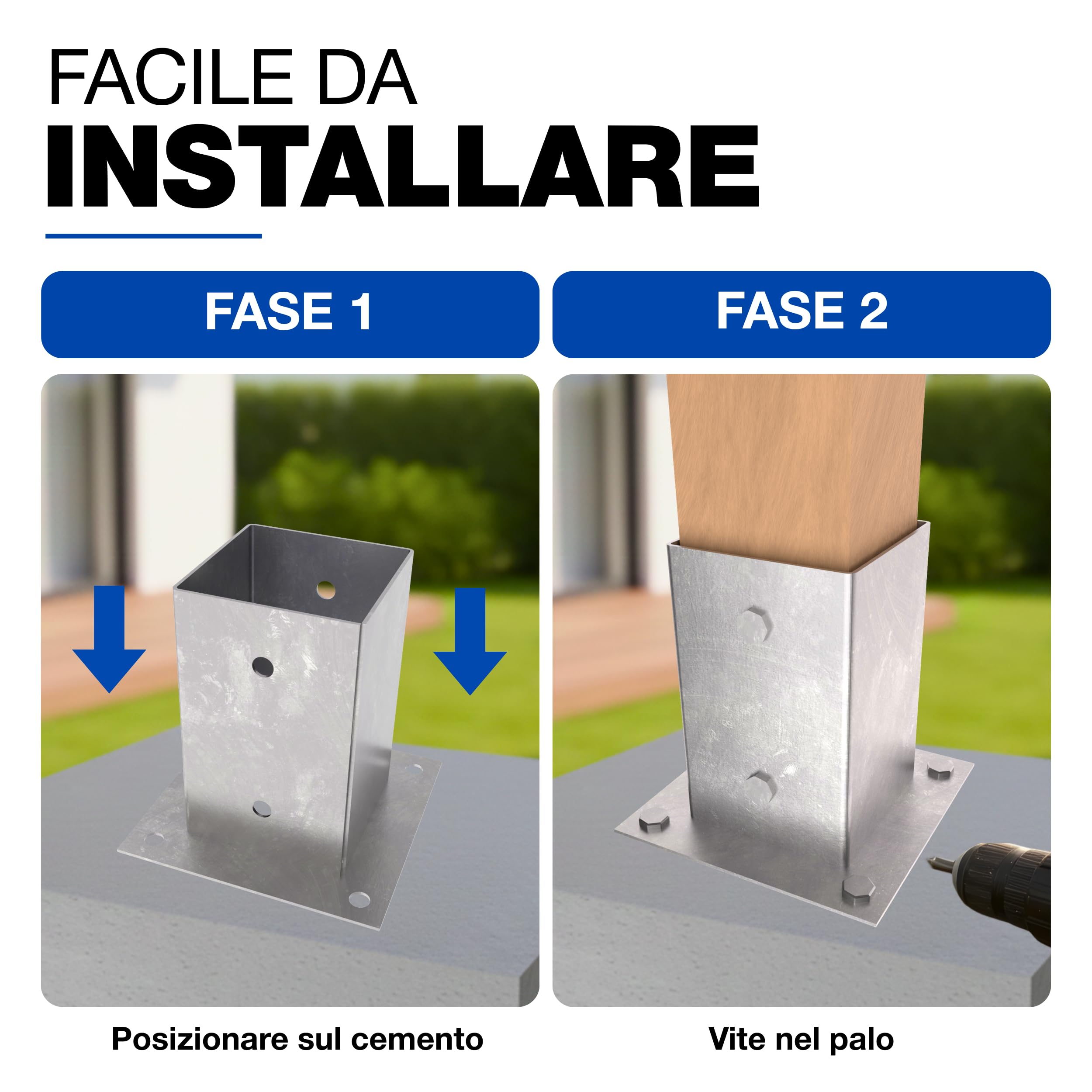 GeZu Impex Base per Palo in Legno 91 x 91 mm Zincata a Caldo Set di 12 Staffe per Supporto Recinzione Supporto per Deck Base per Palo da Pergola con Fissaggio a Bullone