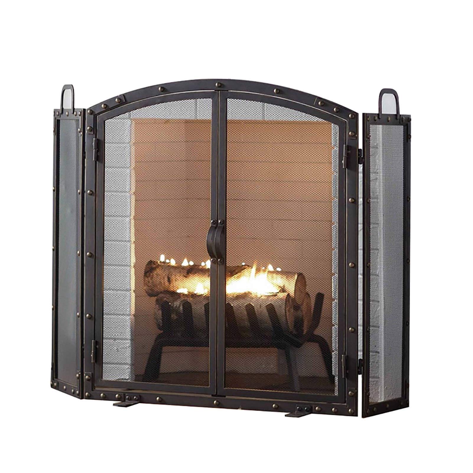 Cadre de couverture en maille à 3 panneaux polyvalent pour cheminée de salon et brasero extérieur