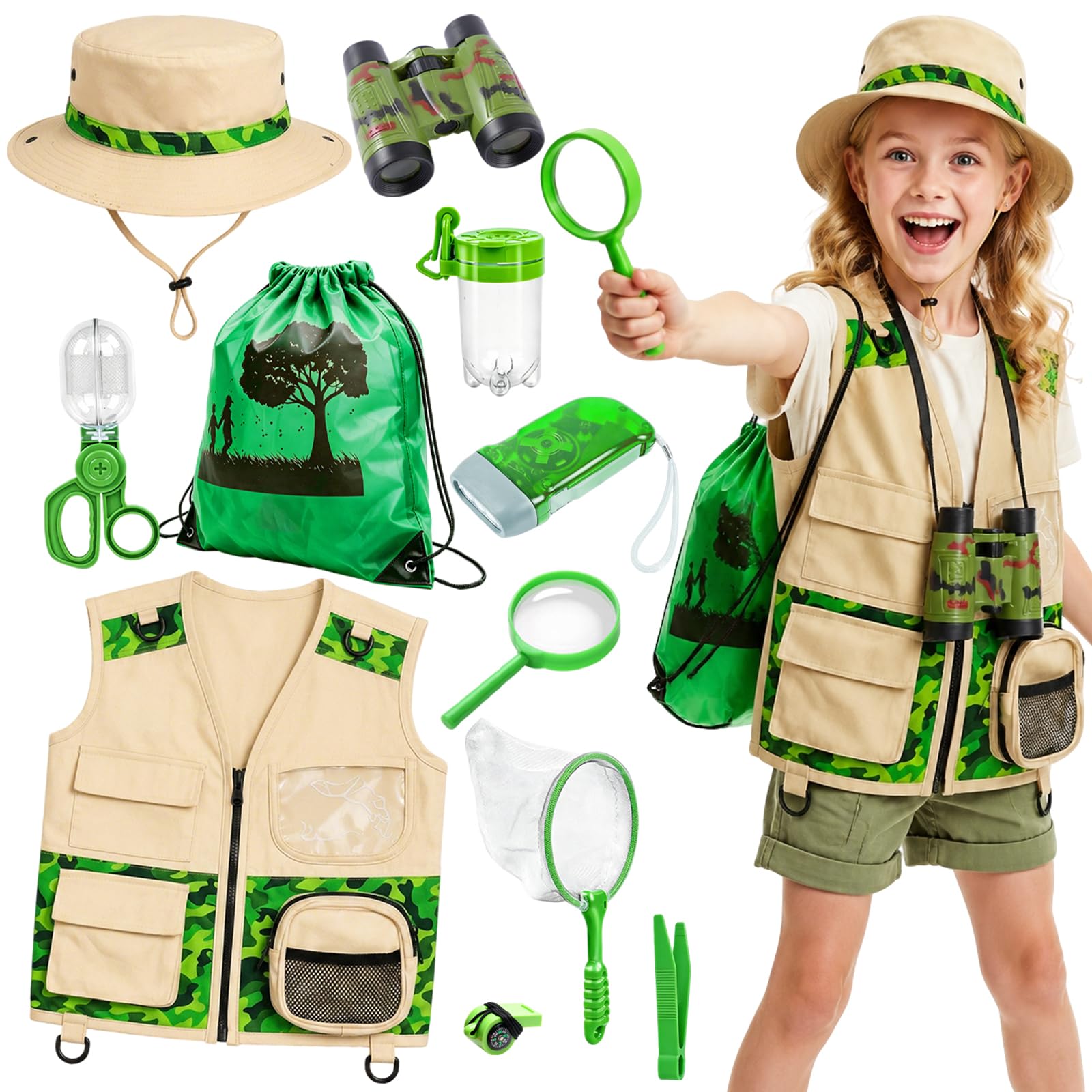 Xerteam 11 Pcs Explorer Costume Kids with Bug Hunting Kits for Children