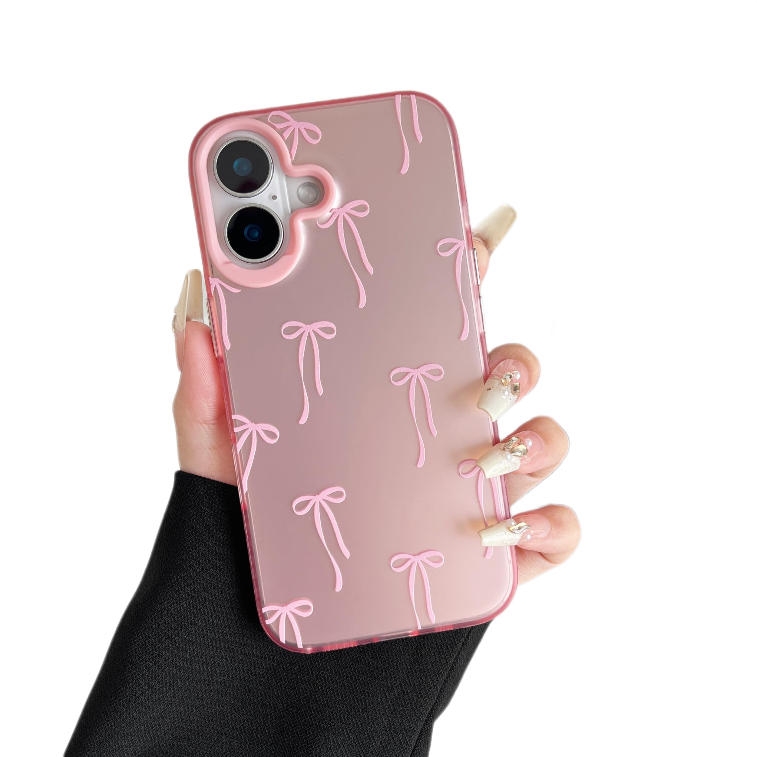 ZTOFERA for iPhone 16 Case,Cute Pink Ribbon Bow Tie Planet Star Floral Aesthetic Phone Case,Trendy Slim Hard IMD Shockproof Protective Bumper Phone