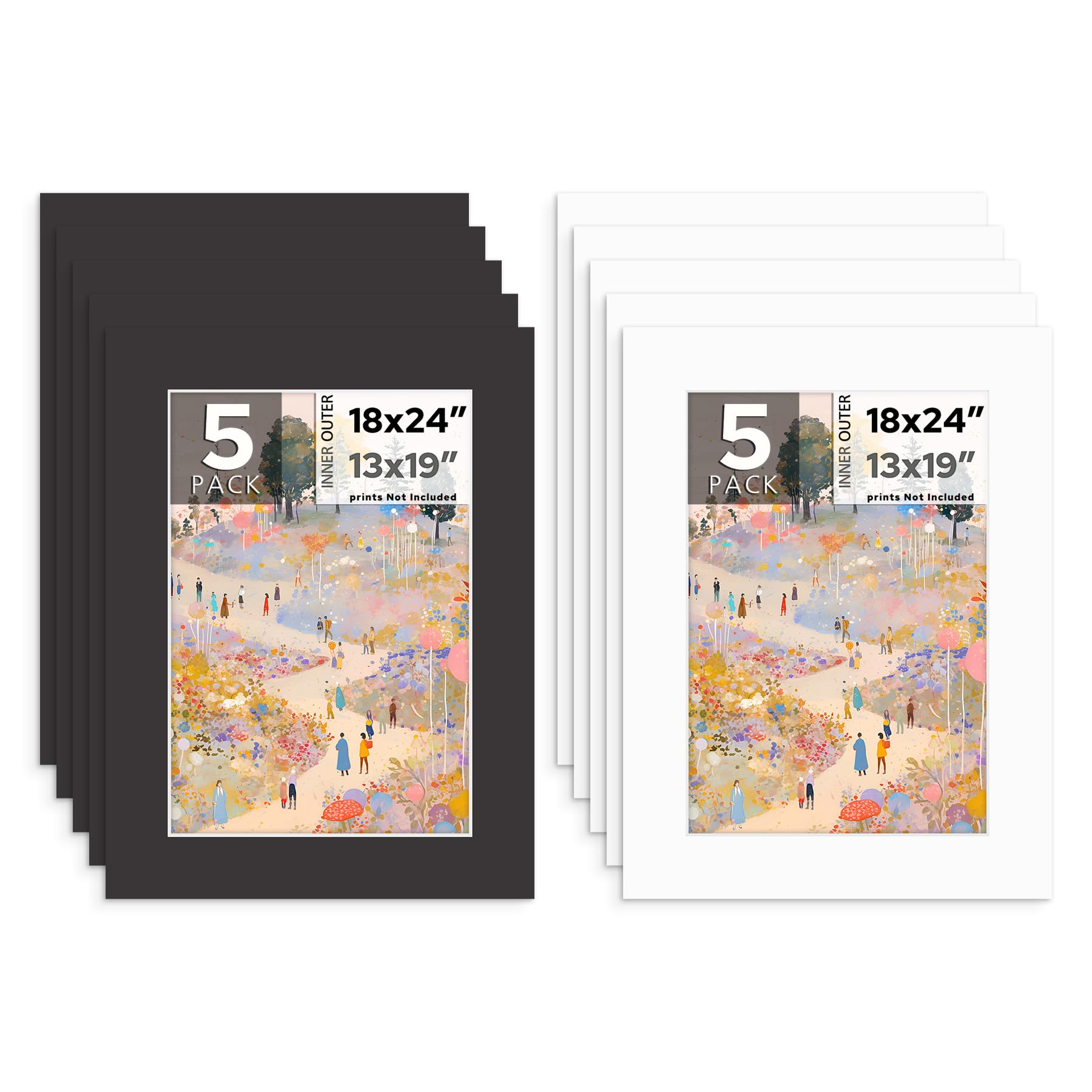 Mat Board Center, 10 Pack 18x24 Photo Mat for 13x19 Pictures, White &amp; Black