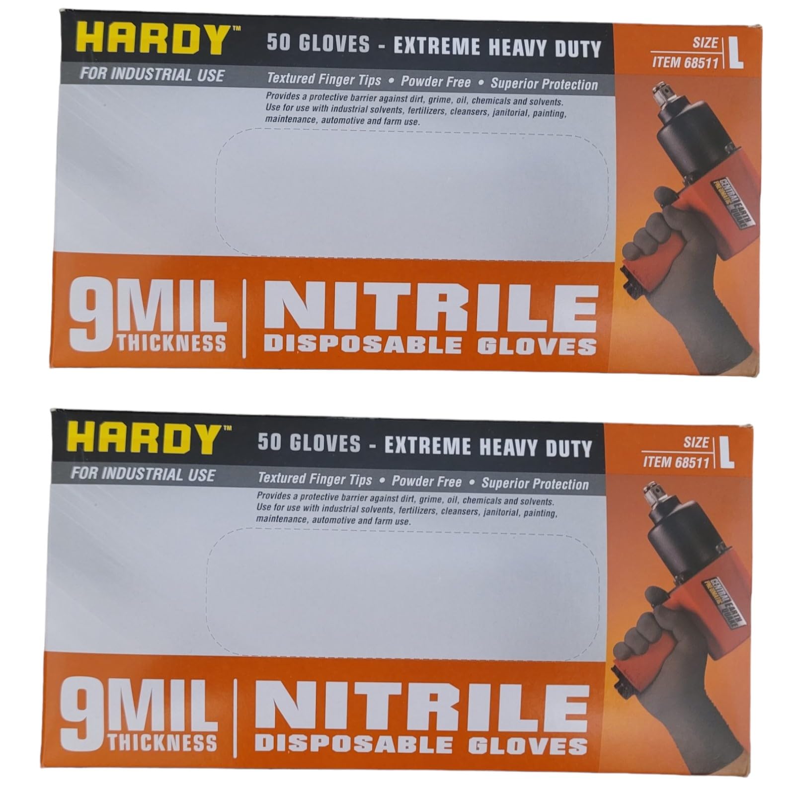 Generic 9 mil Nitrile Powder Free Gloves 50 Pc (Large) by Hardy - 2 BOXES, Black, 68511