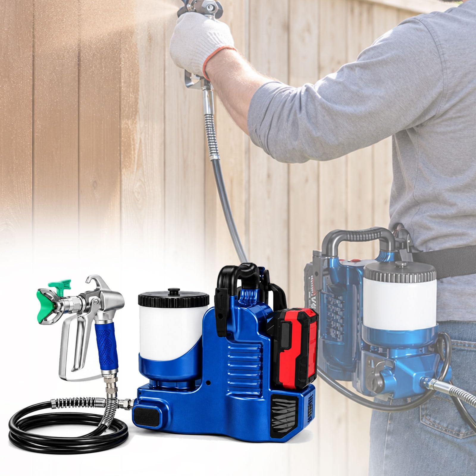 Rociador de Pintura Airless Inalámbrico de 750W, Flujo de 1.1L/Min