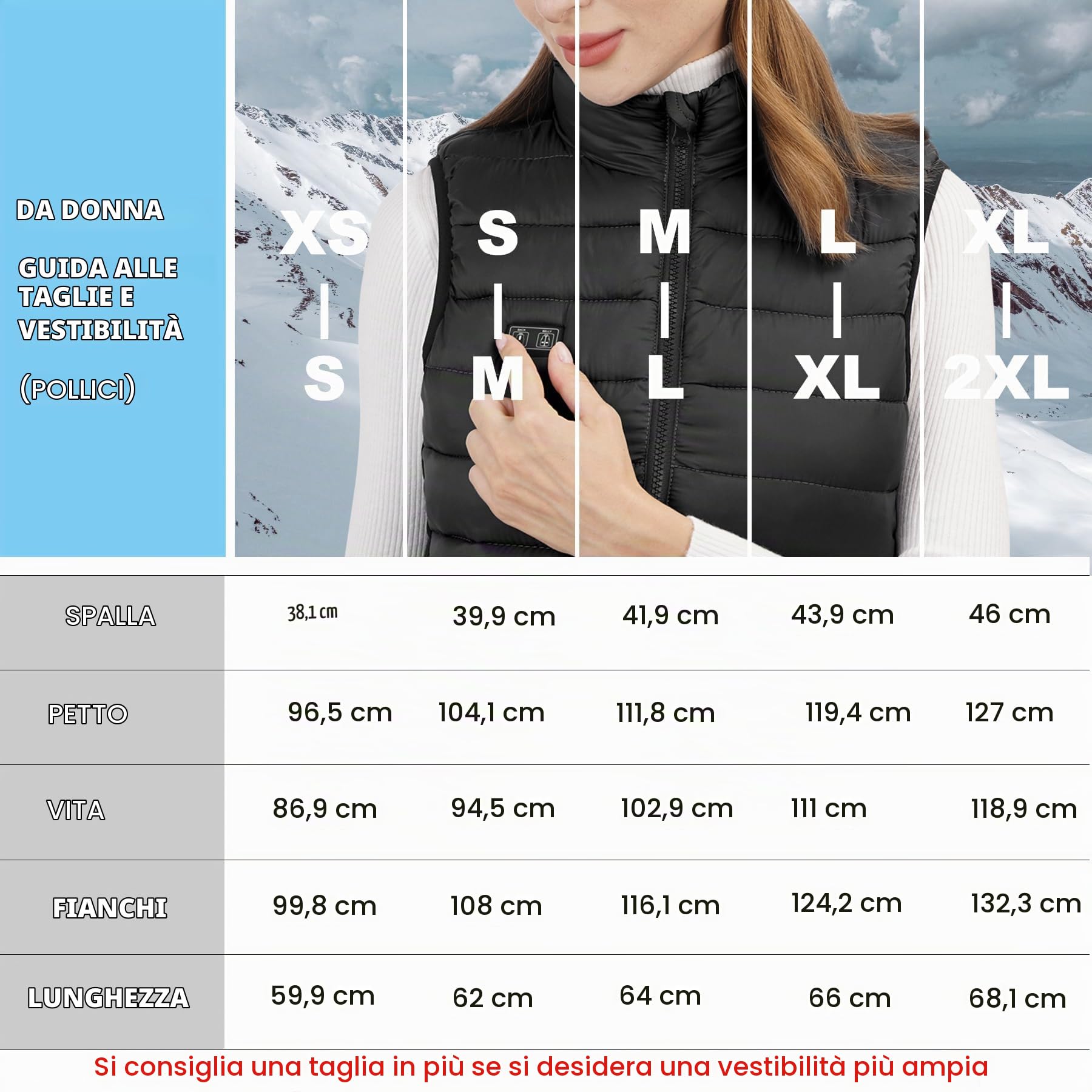Loowoko Gilet riscaldato Donna con batteria 10000mAh, giubbotto riscaldato leggero 3 livelli di calore + 4 zone di riscaldamento, Per lavoro all'aperto, ciclismo, moto e sci