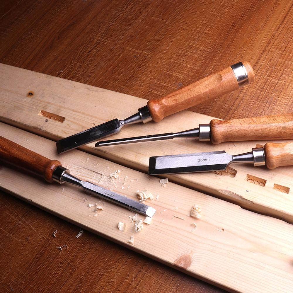 Cinceles Planos de Acero al Cromo vanadio de 6 mm, 12 mm, 19 mm y 25 mm para carpintería, Herramienta Manual para Tallado de Madera, 25 mm