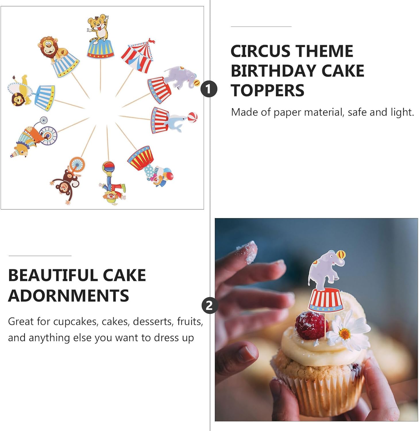 20 Pcs Circus Theme Cake Picks Non-edible Cake Toppers Birthday Party Decorations Colorful Creative for Celebration