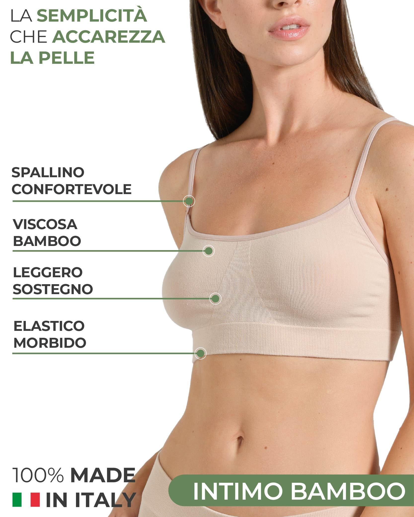 Risalti Reggiseno Senza Ferretto Bamboo Spalla Stretta 3 pz - Bralette Donna Senza Cuciture ed Etichette, Reggiseno Donna in Viscosa Elasticizzata, Brassiere, Top Morbido, Intimo - Made in Italy