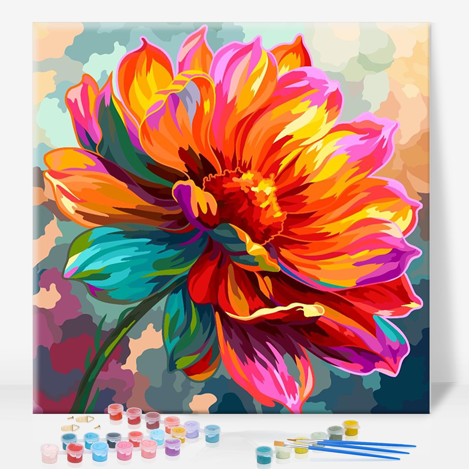 Geeheiy Trtdopf1p203 Paint By Numbers For Adults With Frame, Flower Painting Kit, 10 X 10 Inch