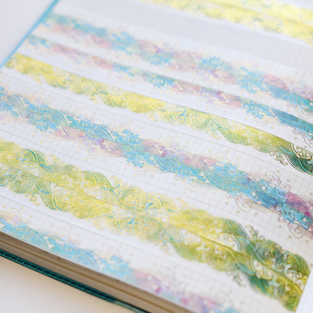 Złota taśma Washi Tape zestaw 2 rolek - unikalny design złota kolorowa fala morska dekoracyjna DIY japoński klej maskujący samoprzylepny papier Washi zestaw taśm (szerokość: 15 mm)