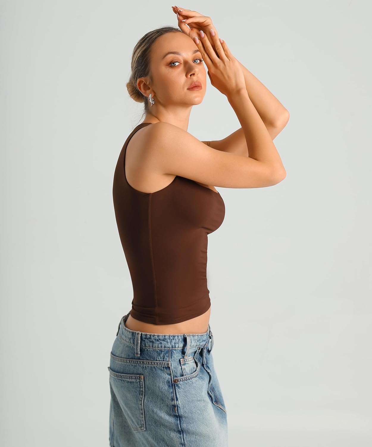 HOYAYO Women's Slim Fit Double-Layer Tank Top Square Neck Sleeveless Basic Fitted Tee Shirt - Image 6