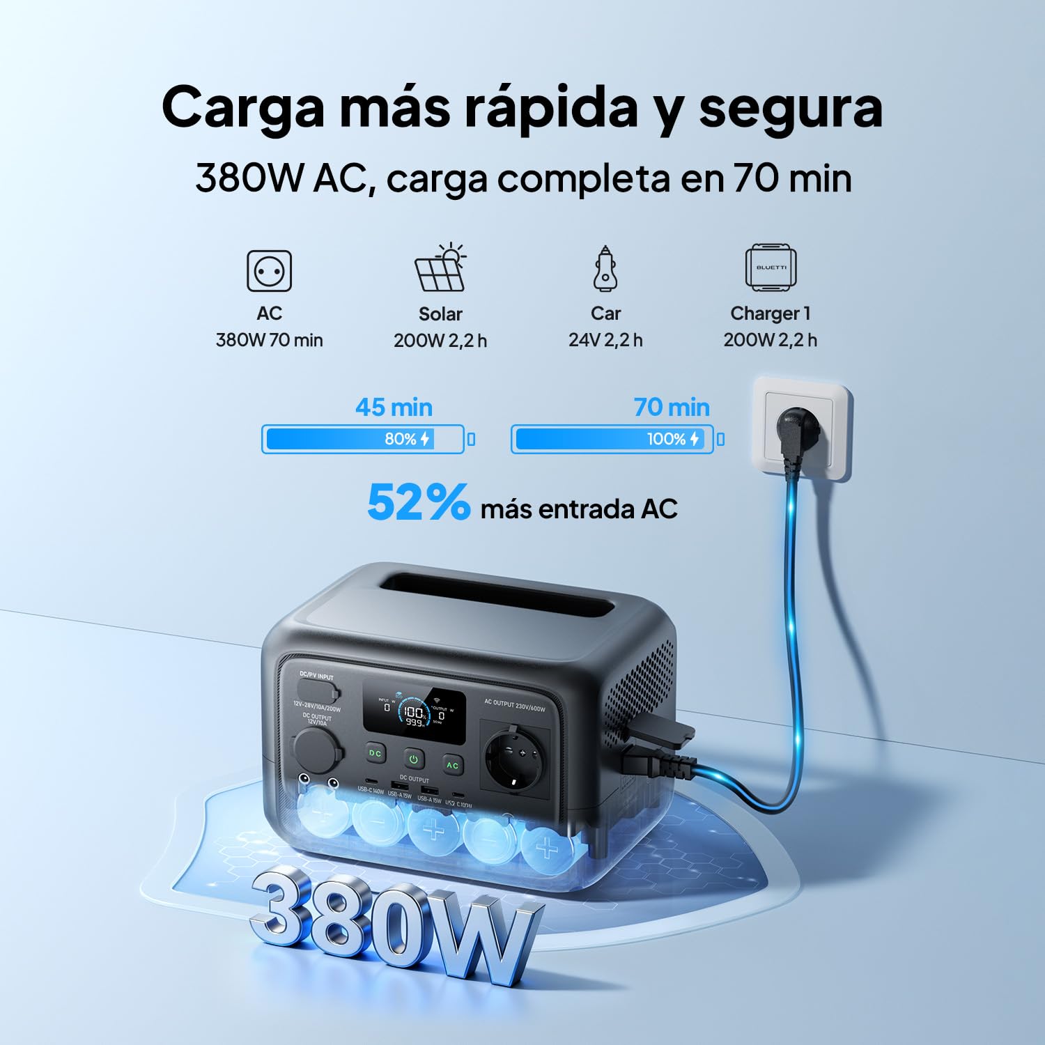 BLUETTI Elite 30 V2 Estación de Energía Portátil, Generador Solar de 288Wh, 600W Salidas CA (Power Lifting 1500W), Batería LiFePO4 de Carga Rápida para Camping, Viajes por Carretera y Cortes de Luz