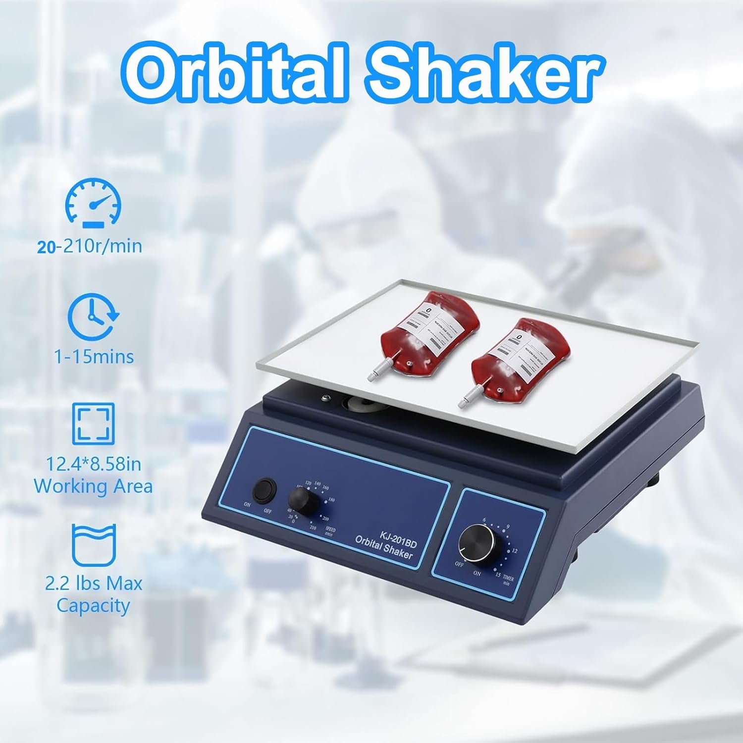 Agitador rotador horizontal de laboratorio, agitador orbital con velocidad ajustable de 20 a 210 RPM, capacidad de carga máxima de 1 kg, modos de funcionamiento temporizado y continuo para mezclar y