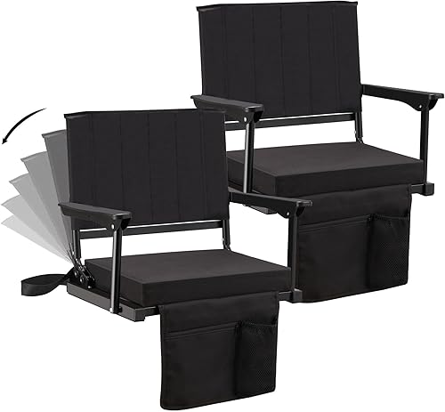 HABUTWAY Asiento de estadio con reposabrazos y soporte para la espalda, 6 posiciones reclinables, asiento de grada con correa para el hombro y