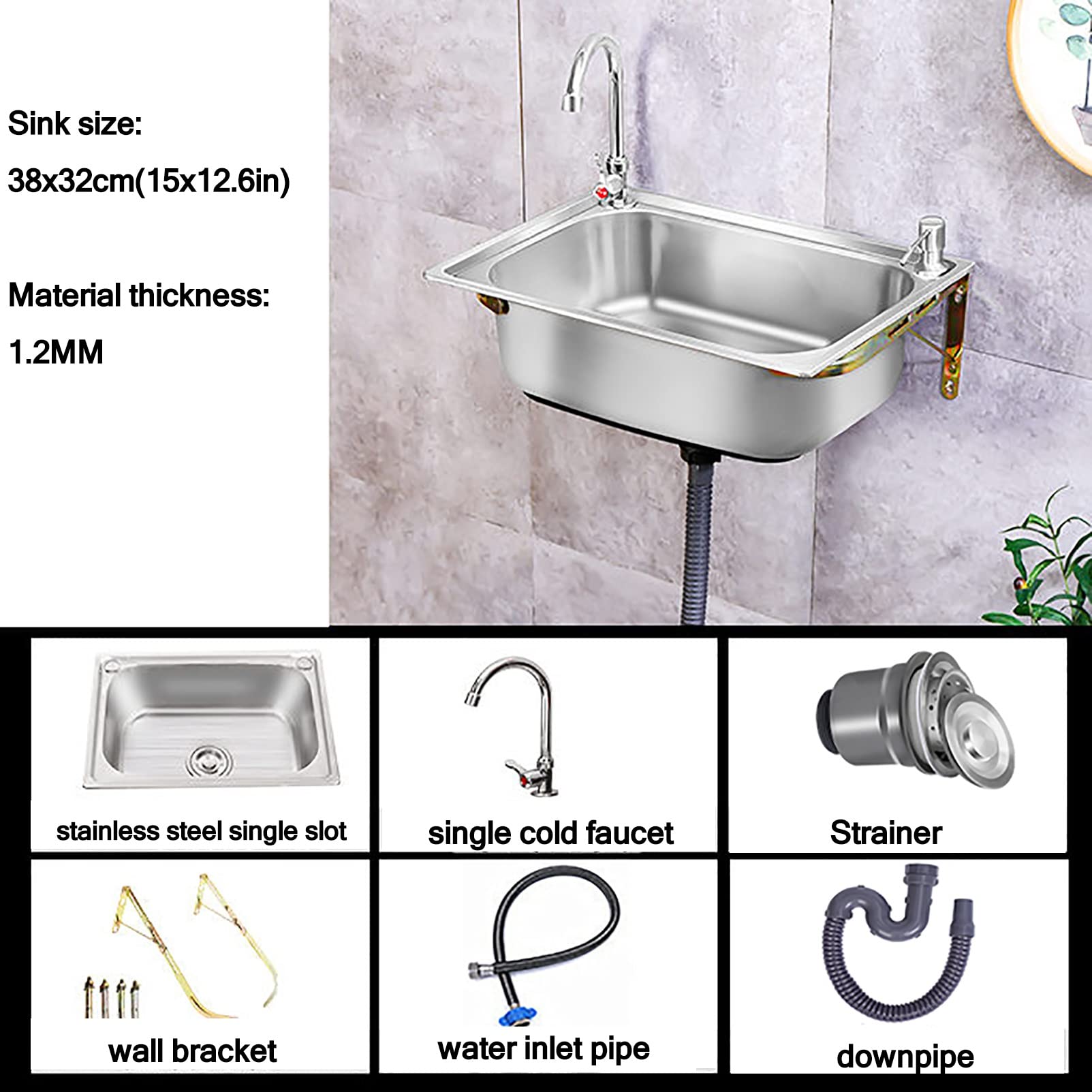 Lave-mains Mural Professionnel en Acier Inoxydable - Ensemble d'évier de Cuisine de Restaurant Commercial -lavabo Industriel pour lavabo - Éviers de cuisine - Évier pour Cuisine Restaurants Hôpitaux