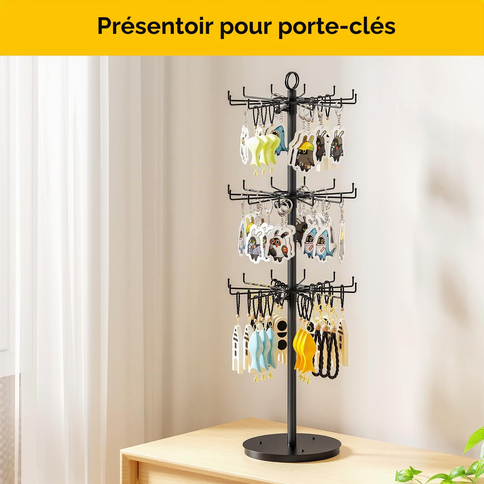 THYGIFTREE 3 niveaux de bijoux rotatifs, collier de hauteur réglable 36 crochets, écran métallique 360° pour organisateur de bijoux