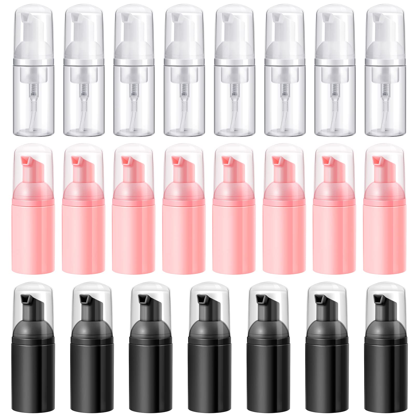 24 Pcs Foam Pump Bottles 1 Oz/ 30 ml Plastic Mini Empty Dispenser Travel Soap Foaming Bottles for Refillable Hand Sanitizer Lash Shampoo(White, Pink,